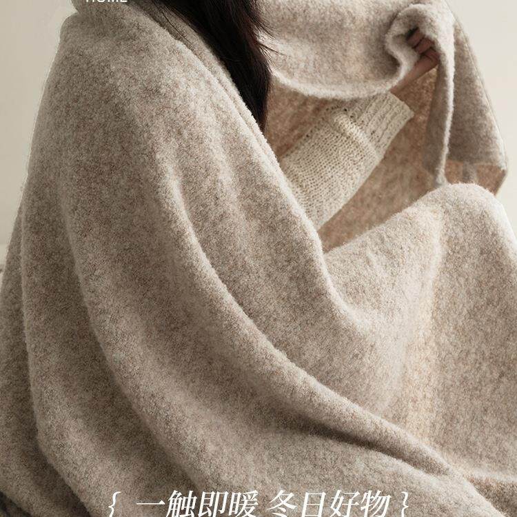 家居四季通用沙发毯子母婴纯色羊毛毯盖毯客厅午睡柔软羊aω