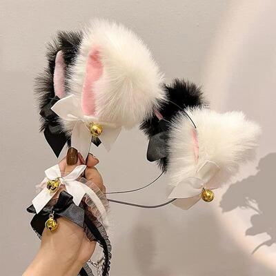 Cat Ears Bow Headband Necklace Rabbit Plush Furry Animal Ear