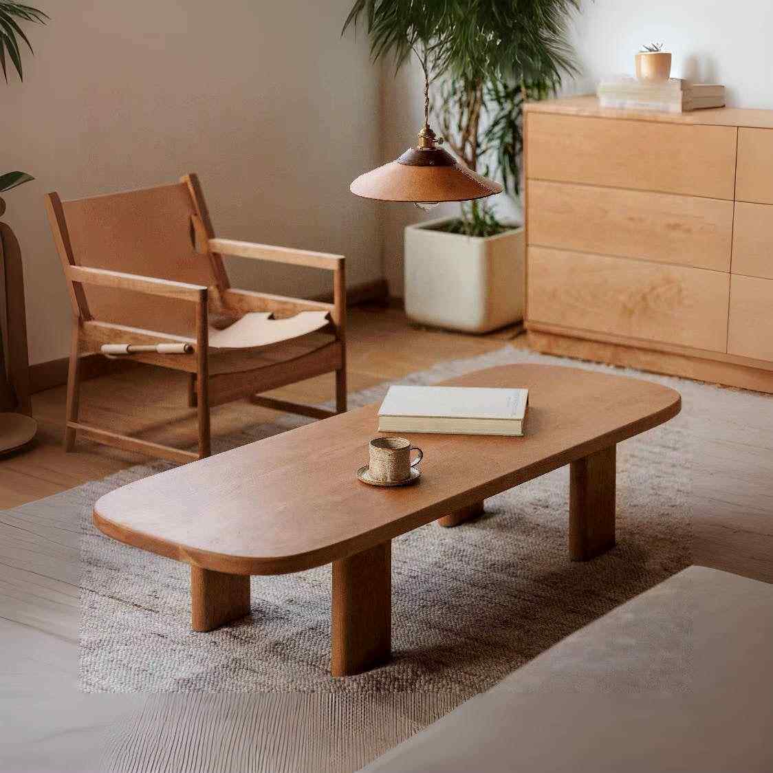 北欧实木茶几椭圆小茶台简约家用小户型中古民宿设计师原木茶桌