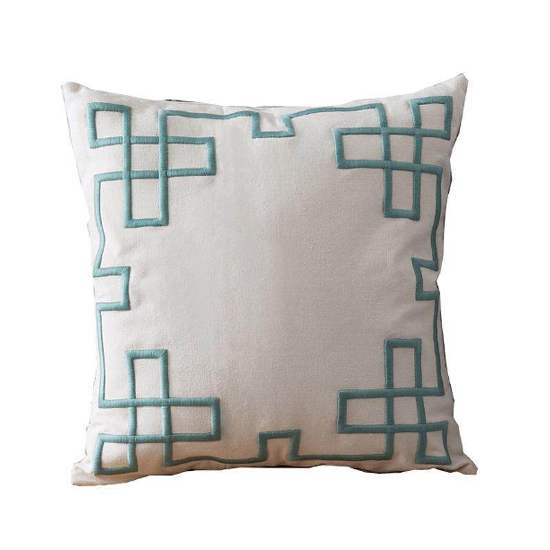 新中式棉麻彩色几何刺绣沙发靠垫 美式样板间酒店别墅刺绣大抱枕