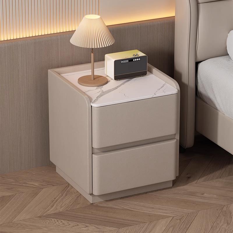 爱莱德超窄床头柜小型轻奢高级感实木极窄床边柜皮质现代简约卧室小柜子