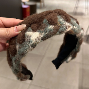 紫色宽边麻花毛绒发箍女秋冬高颅顶发捆高级感百搭遮发缝发卡头箍