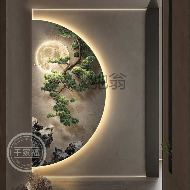 hot新中式玄关装饰画迎客松入户门走廊过道挂画高级感大气客厅壁图片
