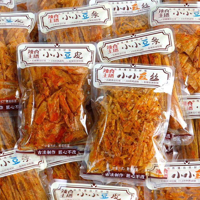 辣食主播小小豆皮500g儿时手工辣条童年老式麻辣零食经典怀旧豆皮