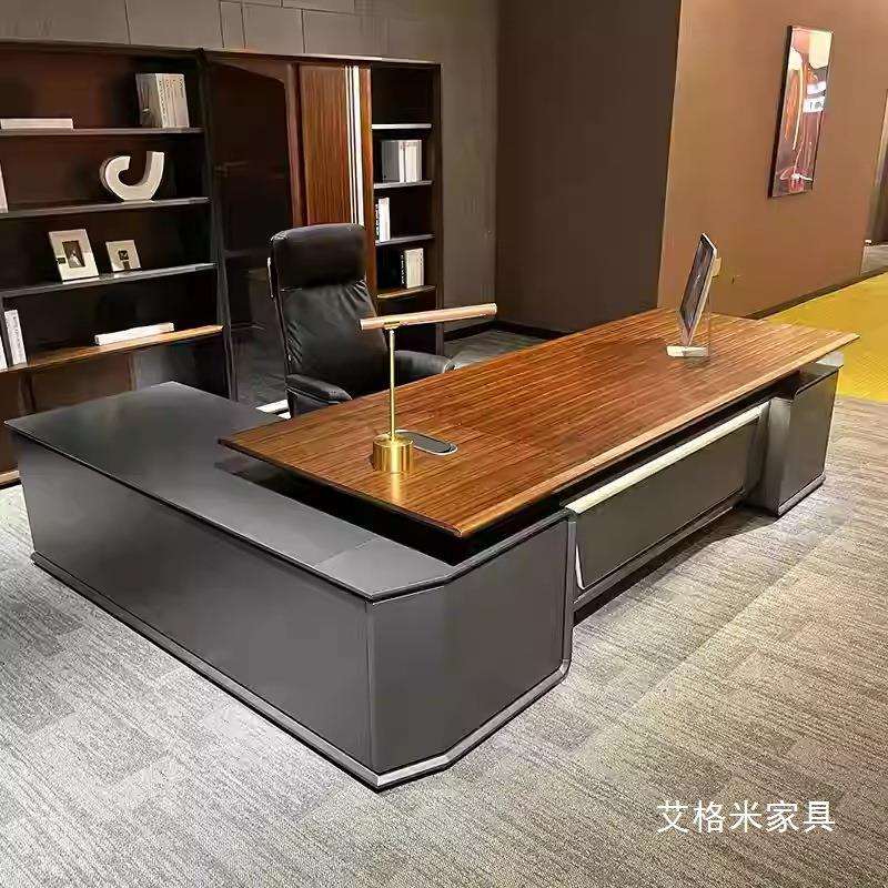 新款网红带灯轻奢老板桌总裁桌无侧柜董事长办公桌烤漆办公家具