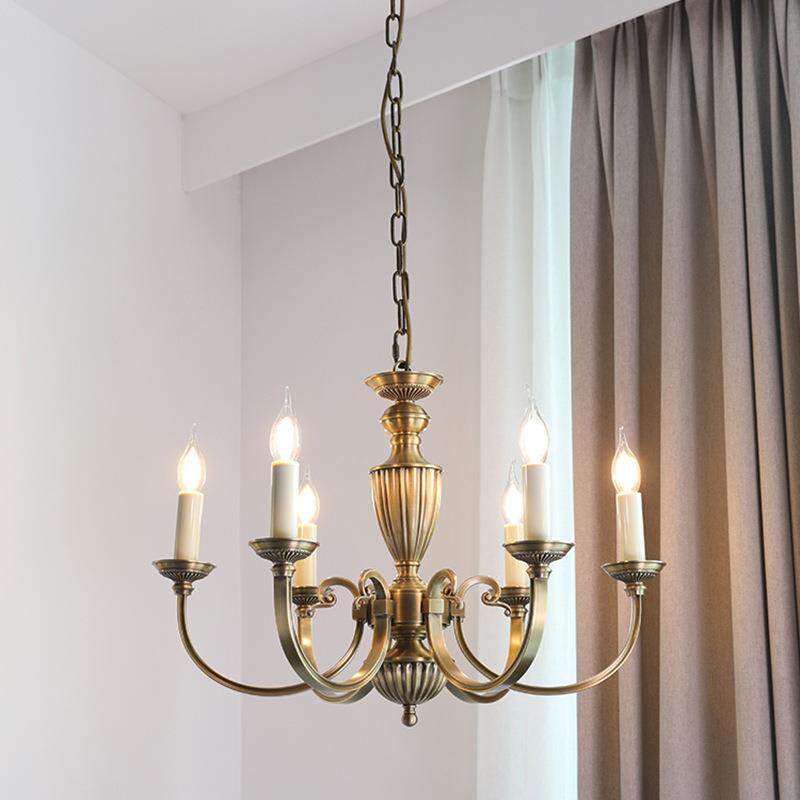 美式古铜客厅蜡烛吊灯中古轻法式简约复古餐厅卧室别墅复式楼梯灯