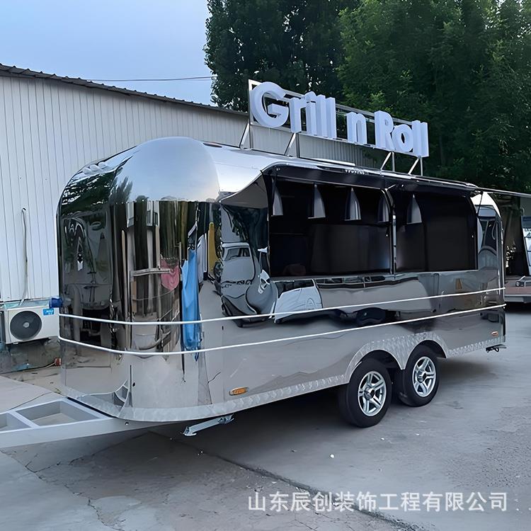 网红摆摊小吃餐车移动咖啡冰激凌奶茶售卖车不锈钢营地房车露营车