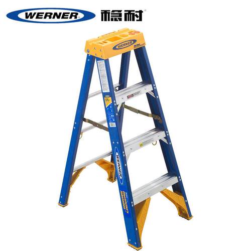 稳耐OBEL00电工玻璃钢单侧人字梯工业折叠4步仓储踏步梯1.22米