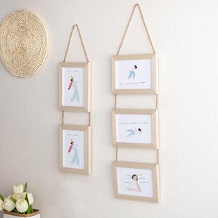 照片墙洗照片相框5挂墙6六7七8八10寸麻绳挂式相片框二连三联组合