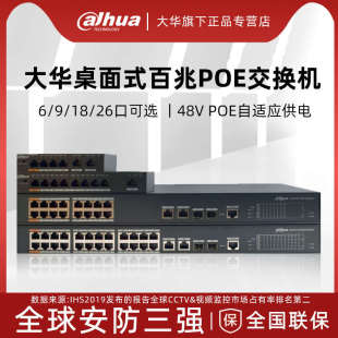 大华POE交换机4口/8口/16口/24口大功率标准48V网线供电POE交换机