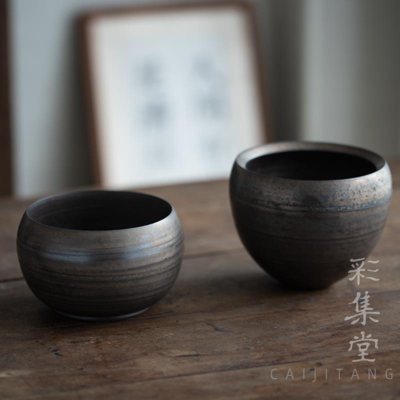 彩集堂 复古鎏金建水 日式陶器水盂水洗笔洗茶渣缸干泡茶具单杯洗