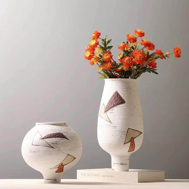现代简约陶瓷花瓶创意拼色个性摆件饰品样板房居家个性软装工艺品