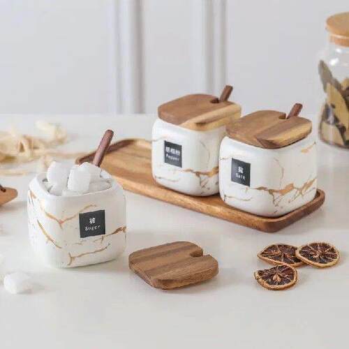 kitchen matte seasoning jar set marbled ceramic household