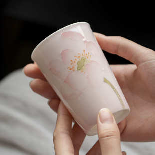 弥杯杯茶杯言荷花高陶瓷喝小号主人花神水杯手绘手工十二颜马克值