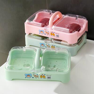 Lidded Double Compartment Creative Soap Dish for Laundry Soa