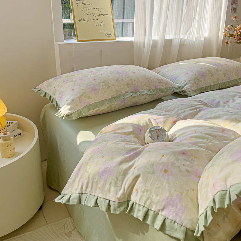 笠ins双层全四纱工艺柔床单花边床婴幼儿件套滚边床裸睡棉包超