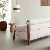 奶油风实木沙发布艺设计师创意直排高靠背复古白蜡木客厅三人沙发