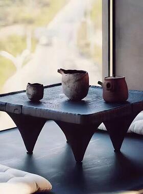 现代新中式侘寂黑色风碳化木方形创意茶几托盘果盘置物桌面民宿