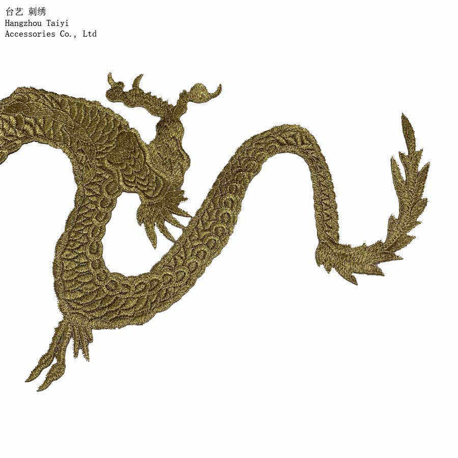 补补丁龙贴花刺绣国风贴diy大号贴衣服洞装饰时尚金丝点缀中中国