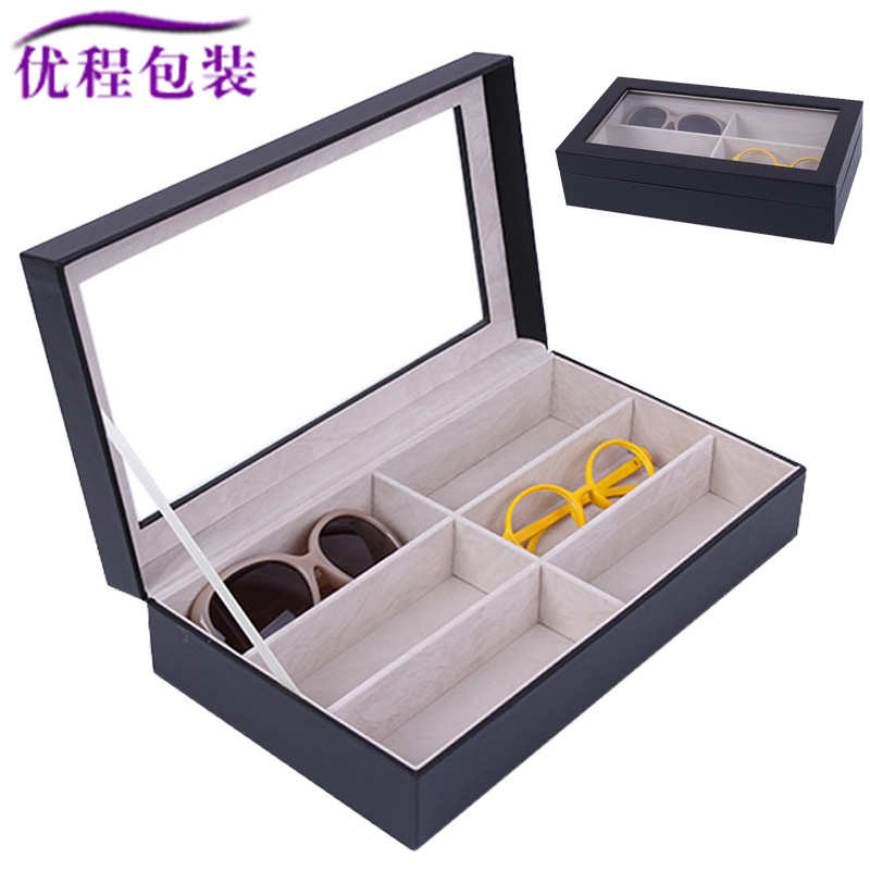 现货批发6位眼镜盒木质开窗太阳镜墨镜收纳盒6格眼镜展示盒包装盒