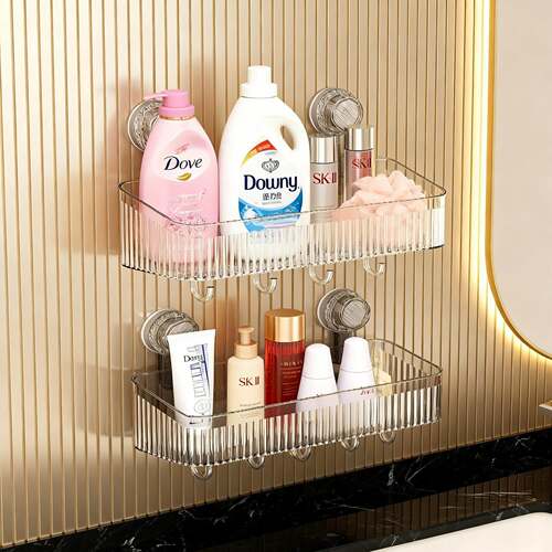 Luxury bathroom suction cup shelf, no-drill wall-mounted cos