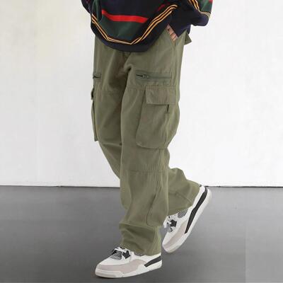 Unisex Loose-Fit Solid-Color Cargo Pants with Pockets