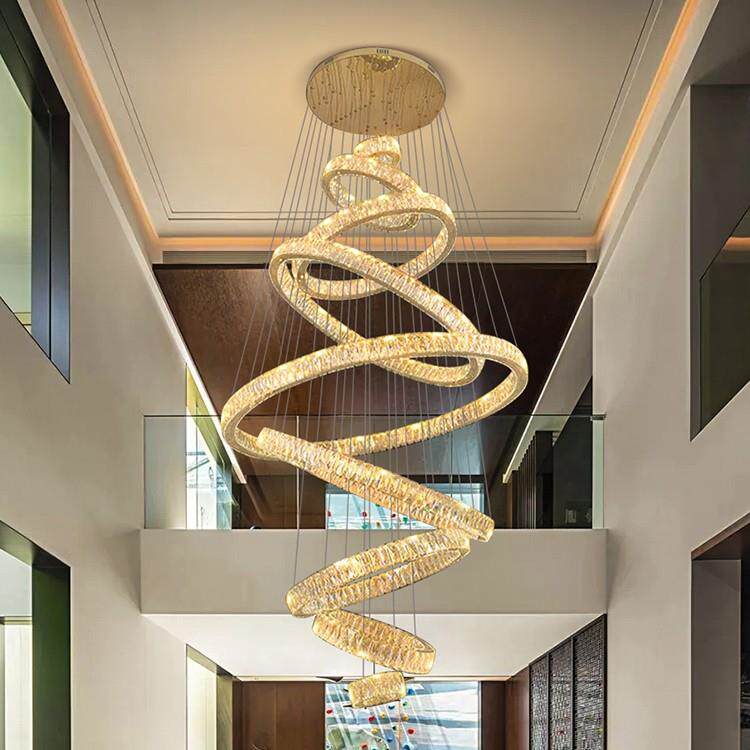 复式楼大吊灯轻奢水晶别墅自建客厅挑空楼1梯loft公寓长吊灯房间