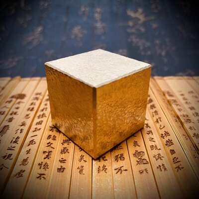 锤纹黄铜立方正方体形镇纸黄铜实心镇尺皮压尺文房四宝书法小摆件