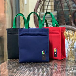 内置水杯位帆布撞色手提便当带 妈咪包 学生补课包便当包午餐包