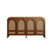 美式 饰柜收纳茶水柜 中古风餐边柜藤编实木复古玄关柜客厅储物柜装