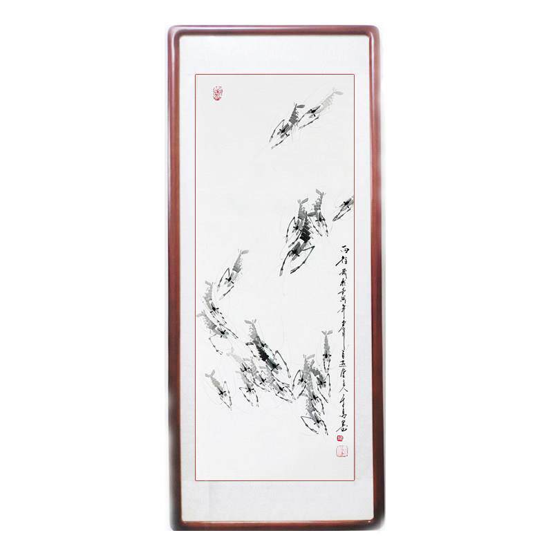 彷齐白石国画虾纯手绘客厅装饰画写意花鸟书画卷轴装裱卧室餐厅