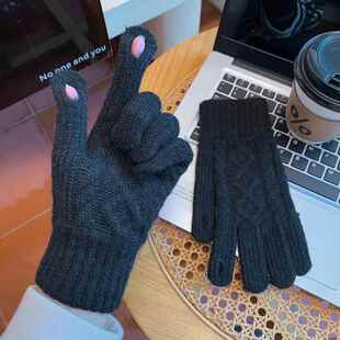 能可以玩手机触摸手机的手套打游戏专用露出手指韩版提花个性时尚