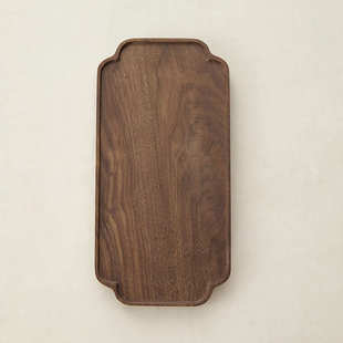 定制整木新中式复古放钥匙玄关放茶杯水果糕点黑胡桃木花边长托盘