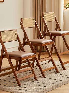 折叠椅藤编实木家用休闲靠背餐椅北欧原木民宿酒吧餐厅靠背椅cp