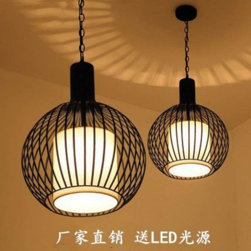 新中式鸟笼吊灯简约创意仿古酒店茶楼餐厅过道阳台铁艺灯笼灯具