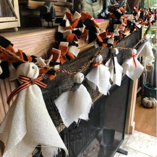 跨境万圣节粗麻布鬼娃娃花环幽灵场景布置道具手工万圣节横幅挂饰