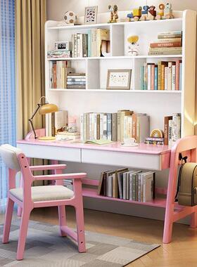 木书实桌生家用书架一体桌电脑办公台桌家学用学生写字儿NBB童学