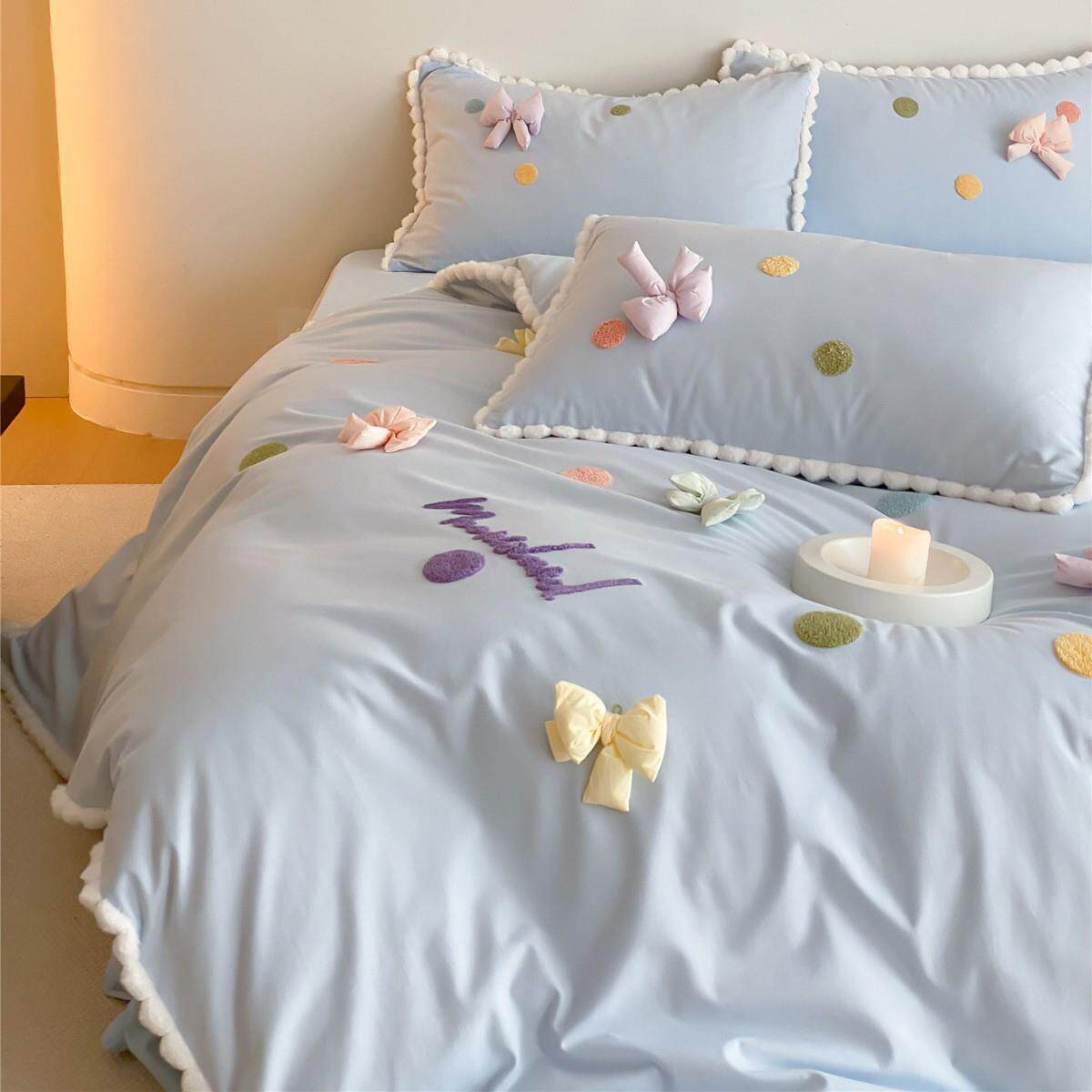1小清新少女心蝴蝶结保暖床品加厚全棉磨毛四件套家纺甜蜜蜜加厚