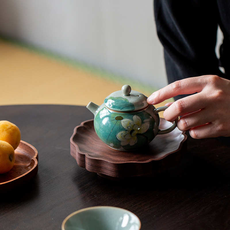 胡桃实木高脚壶承家用盖碗茶壶托盘茶点盘中式功夫茶具配件干泡台