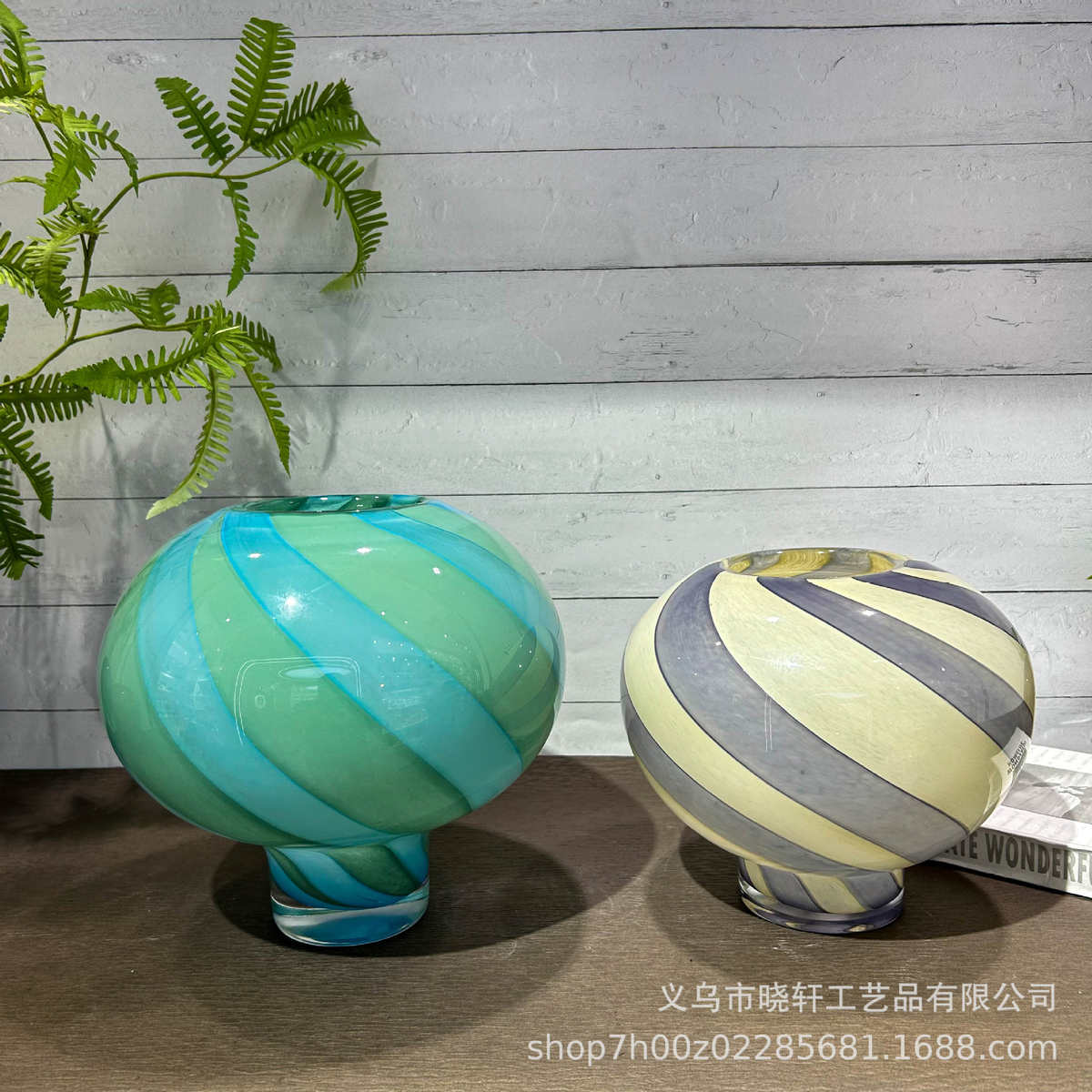法式中古双拼色螺旋纹圆形花瓶家居高级感小众艺术摆件水培插花器