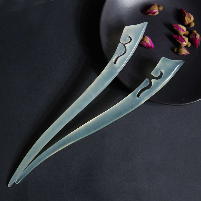 宏兴工厂岫玉 玉石发簪 古典风 镂空雕刻 流线型发钗批发