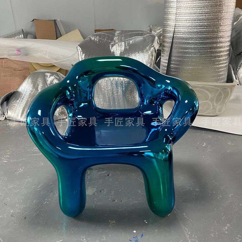 北欧异形玻璃钢电镀休闲椅设计师样板房别墅艺术树脂镂空椅子舒适