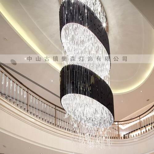 玻璃吊灯圆形旋转别墅复式楼梯吊灯工程客厅吊灯现代简约串珠吊灯