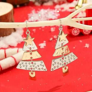 Vintage Metal Christmas Tree Long Drop Earrings forWomen Gir