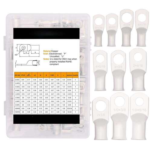 镀锡铜电池环端子连接器,UL 认证 AWG8-1/0 电缆凸耳端,各种尺寸