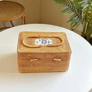 越南秋藤 编织收纳箱茶道配件收纳箱长方形桌面物品收纳整理盒大
