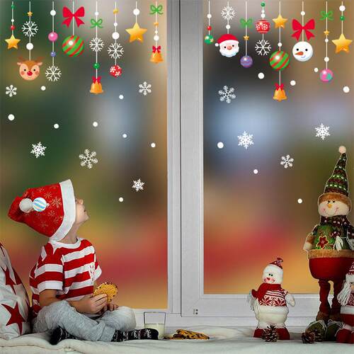 Christmas window cut sticker Santa elk glass window sticker
