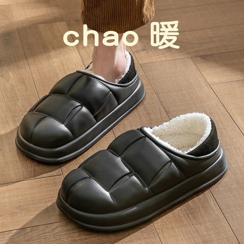 棉拖鞋男士冬季外穿室内居家居包跟厚底防水防滑加绒毛毛棉鞋男款