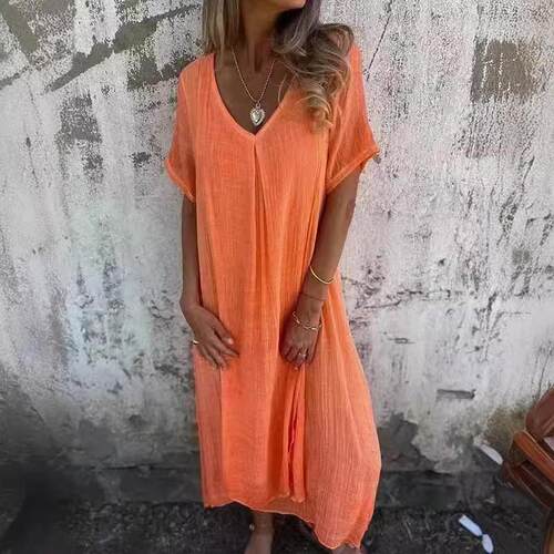 Cotton and linen collar dress for women 棉麻领连衣裙女