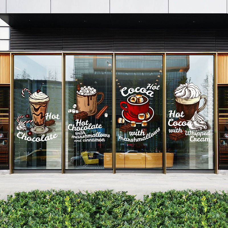 商场店铺咖啡馆热可可手绘插画窗贴橱窗氛围布置玻璃贴纸静电贴膜,家居饰品,软装墙贴,淘宝优惠券,粉丝福利购,淘宝优惠卷